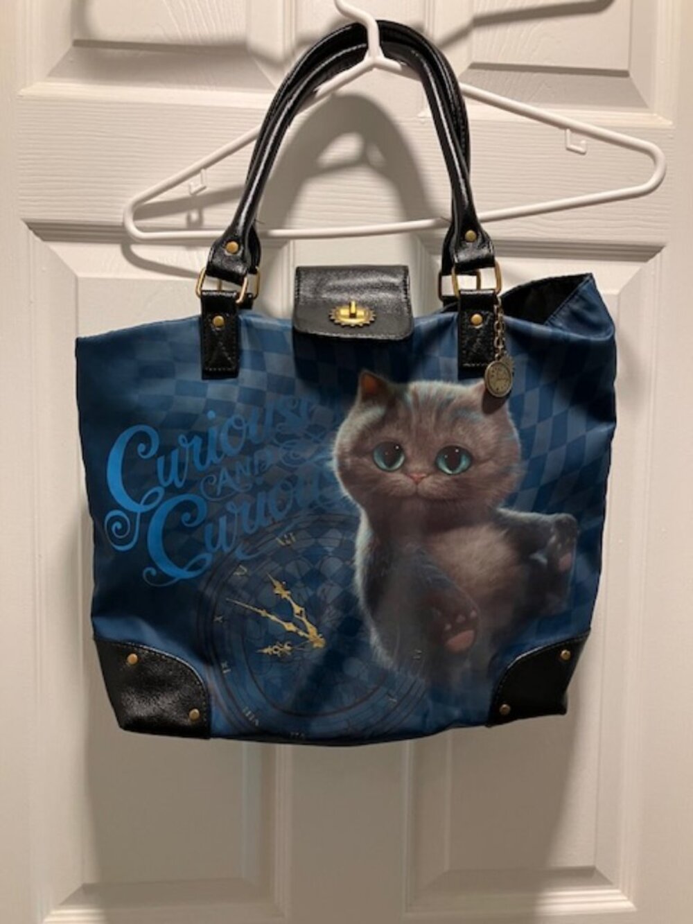 Disney Alice through the looking glass Cheshire Cat Curious and Curiouser Purse